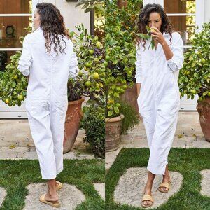 Frank & Eileen Northern Ireland White Italian Linen Jumpsuit Size M